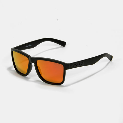 Waxx Wayfarer Style Unisex Sunglasses Black Marble Frame & Rose Orange Lenses