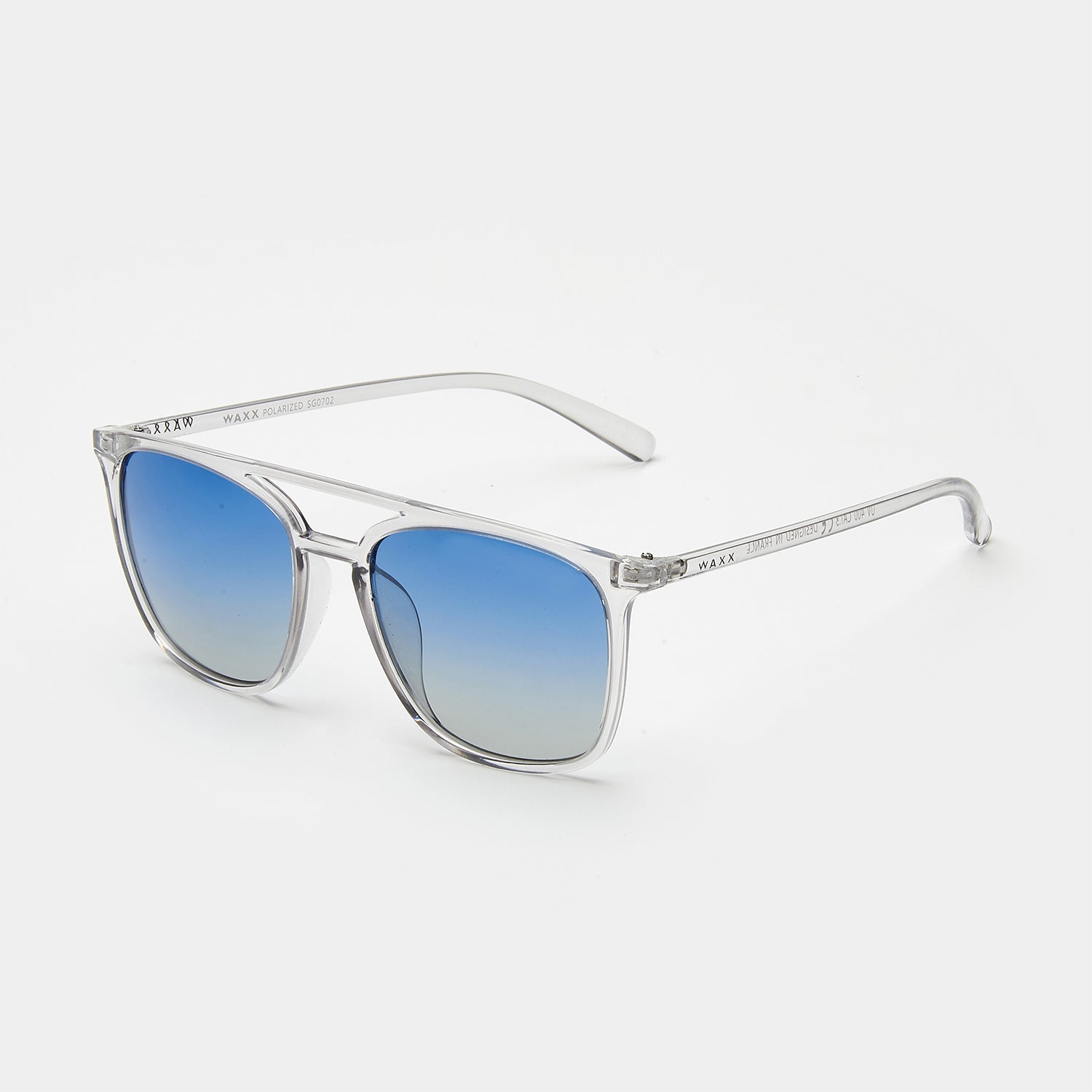 Waxx Retro Style Unisex Sunglasses Crystal Frame & Blue Gradient Lenses