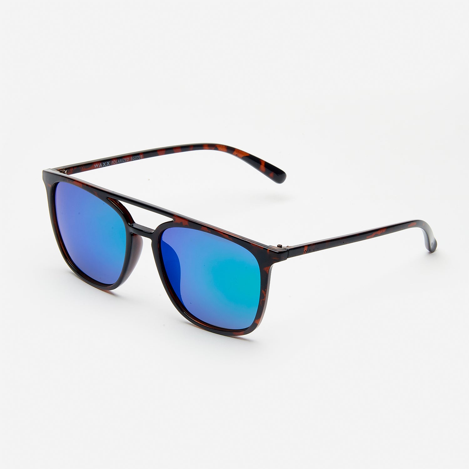 Waxx Retro Style Unisex Sunglasses Brown Marble Frame Blue